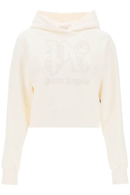 PALM ANGELS Cropped Hoodie With Monogram Embroidery