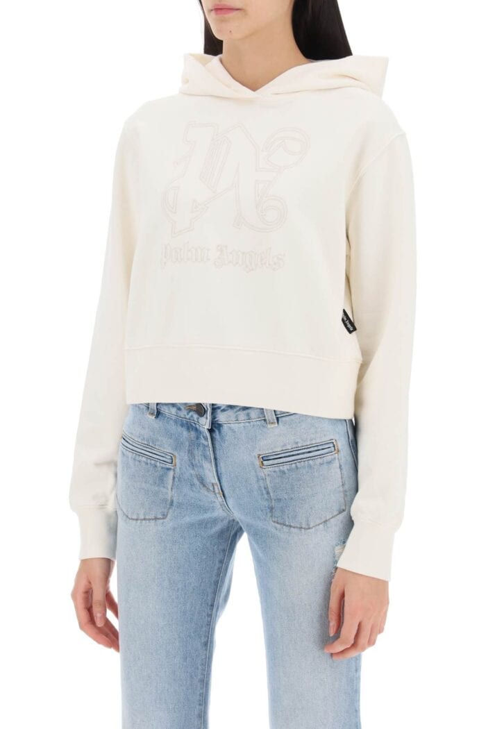 PALM ANGELS Cropped Hoodie With Monogram Embroidery