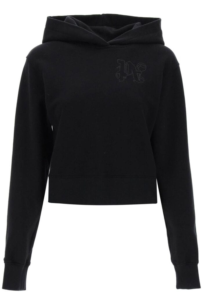 PALM ANGELS Cropped Hoodie With Monogram Embroidery