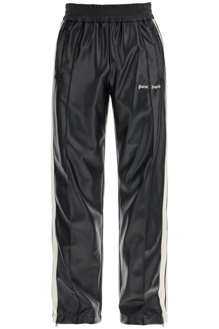 PALM ANGELS Faux Leather Joggers With Side Stripes