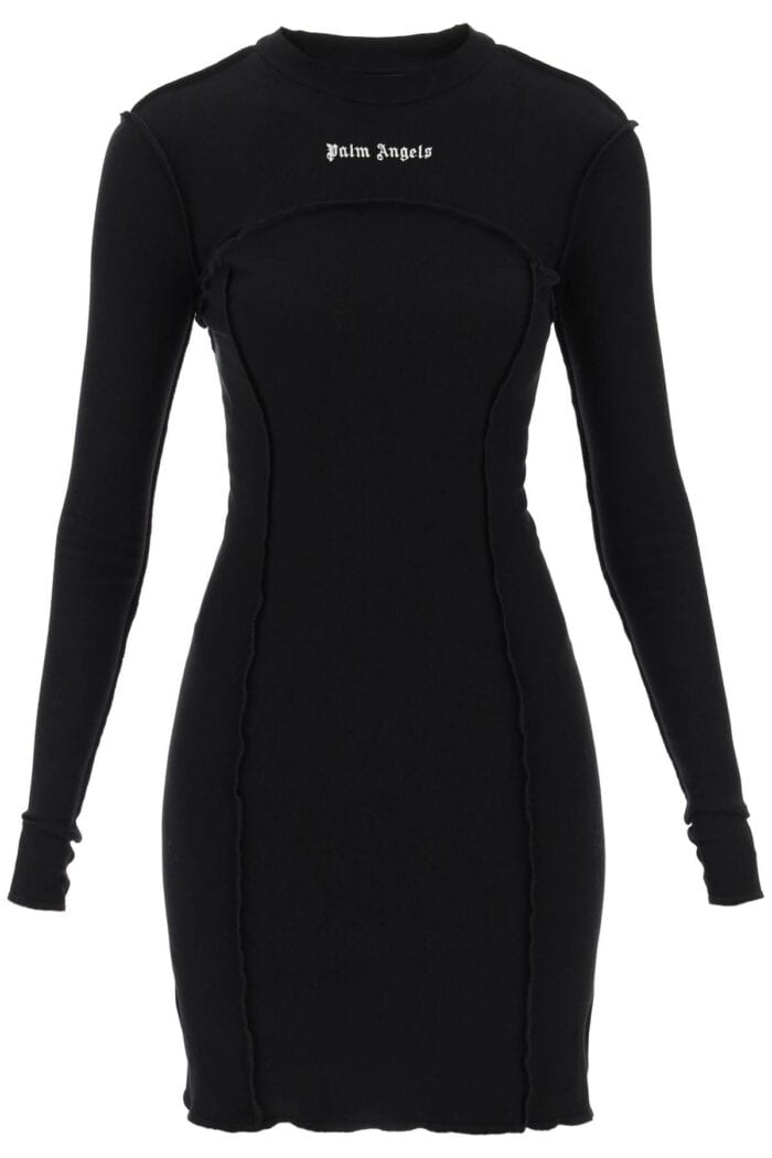 Palm Angels Long-sleeved Mini Dress In Ribbed Jersey