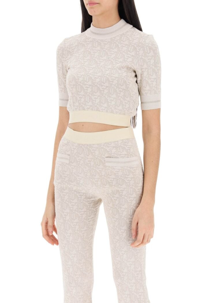 PALM ANGELS Monogram Cropped Top In Lurex Knit