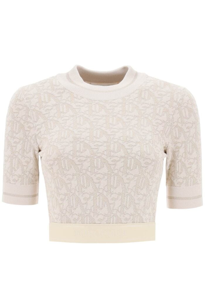 PALM ANGELS Monogram Cropped Top In Lurex Knit