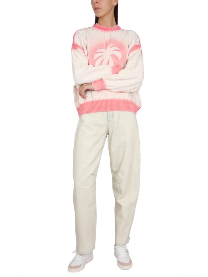 Palm Angels PATENT LEATHER EFFECT PALM SWEATER