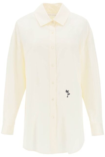 Palm Angels Poplin Shirt With Palm Embroidery