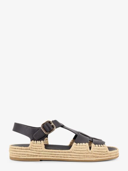 PALOMA BARCELO' Yuka Leather Sandals With Woven Raffia Sole