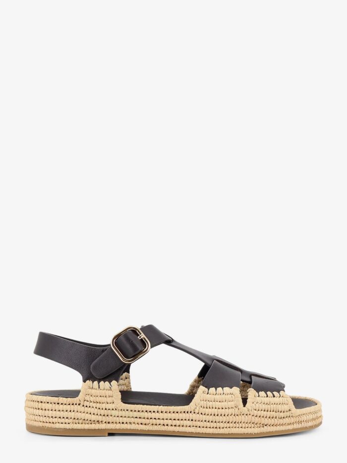 PALOMA BARCELO' Yuka Leather Sandals With Woven Raffia Sole