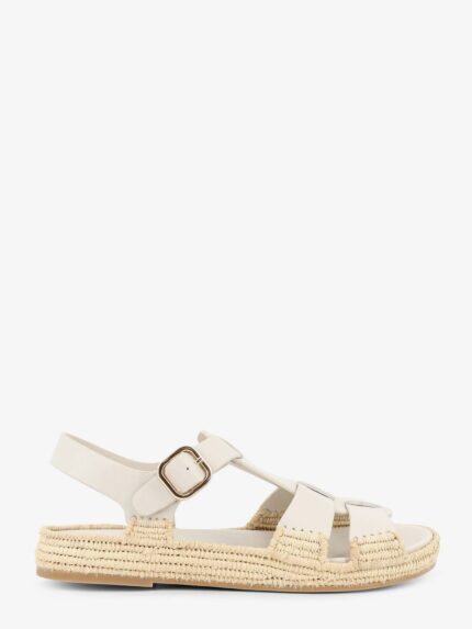 PALOMA BARCELO' Yuka Leather Sandals With Woven Raffia Sole