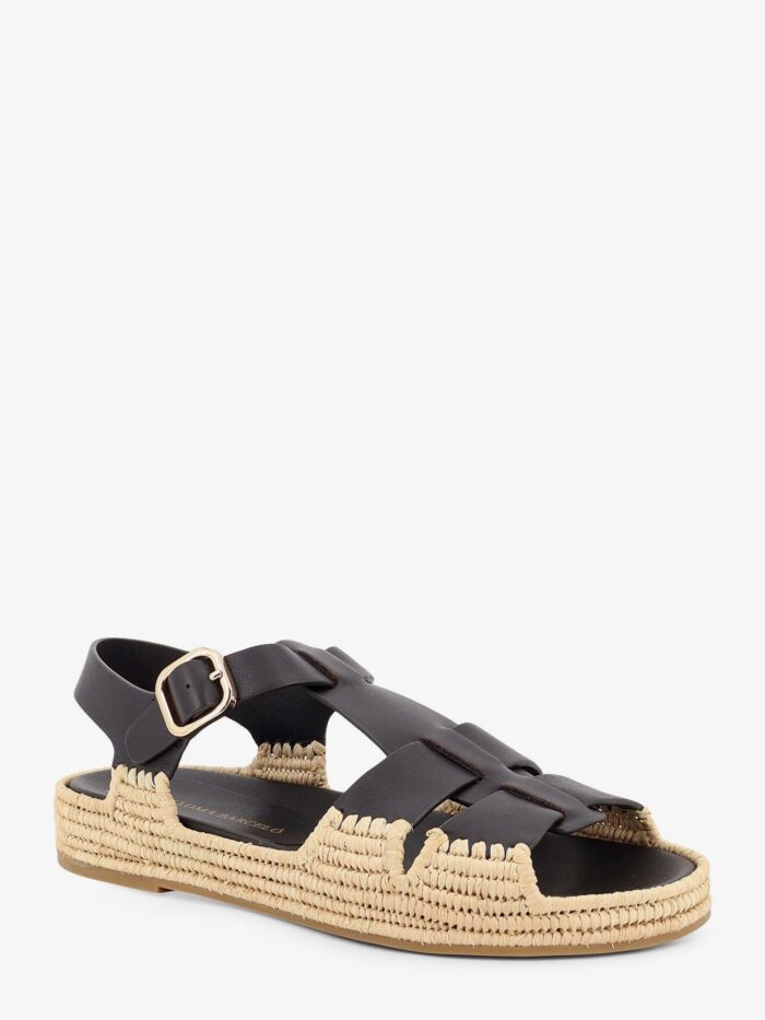 PALOMA BARCELO' Yuka Leather Sandals With Woven Raffia Sole