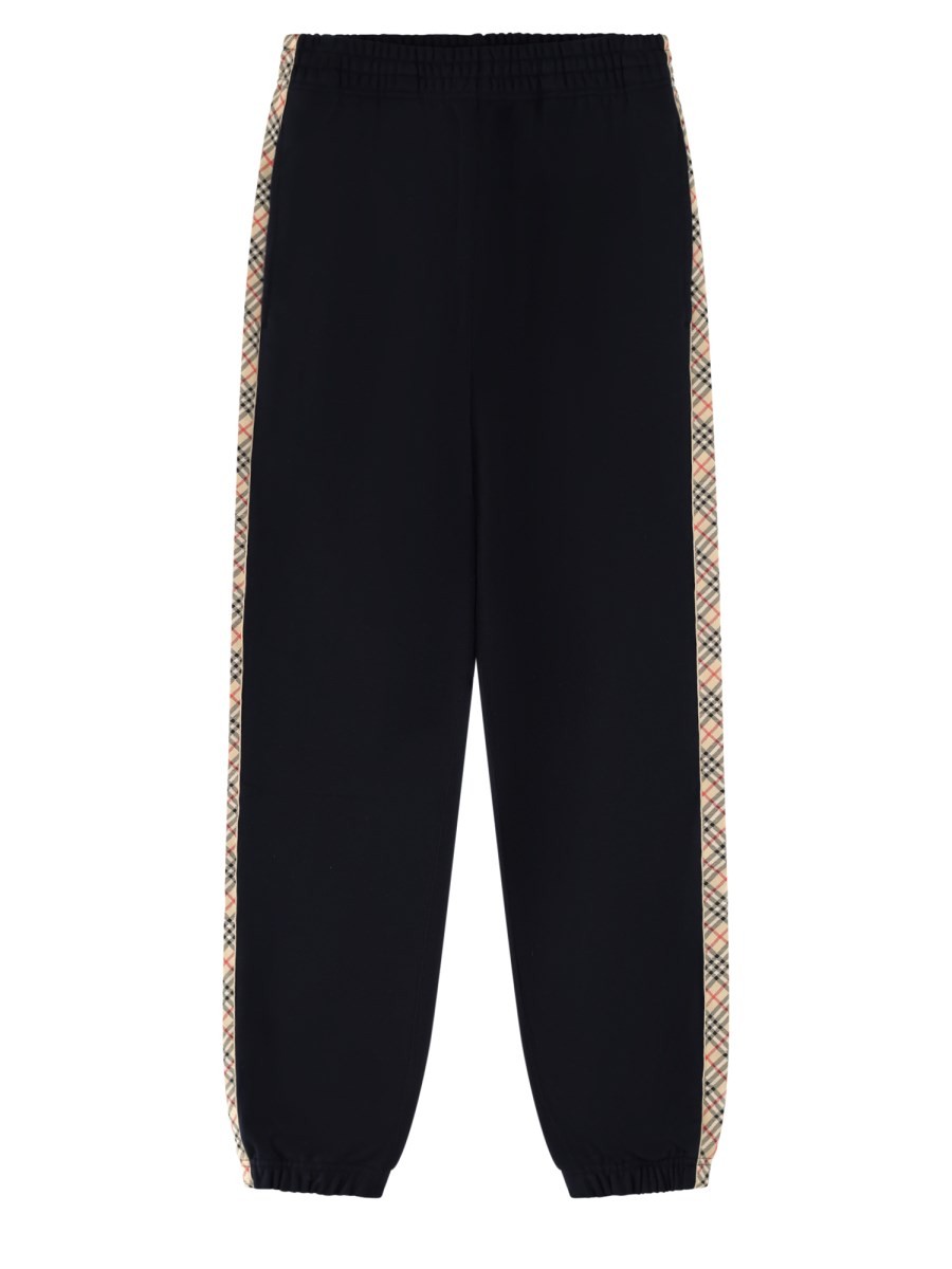 Burberry Pantalone Da Jogging In Cotone Con Finiture Check