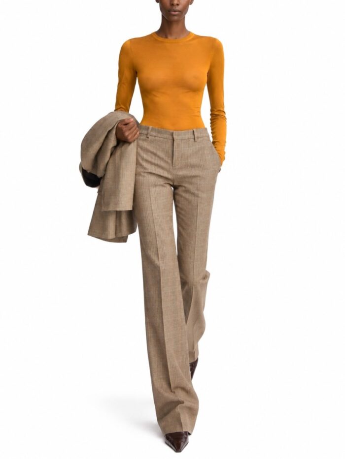 Saint Laurent Pantalone Svasato In Lana Pied De Poule Principe Di Galles