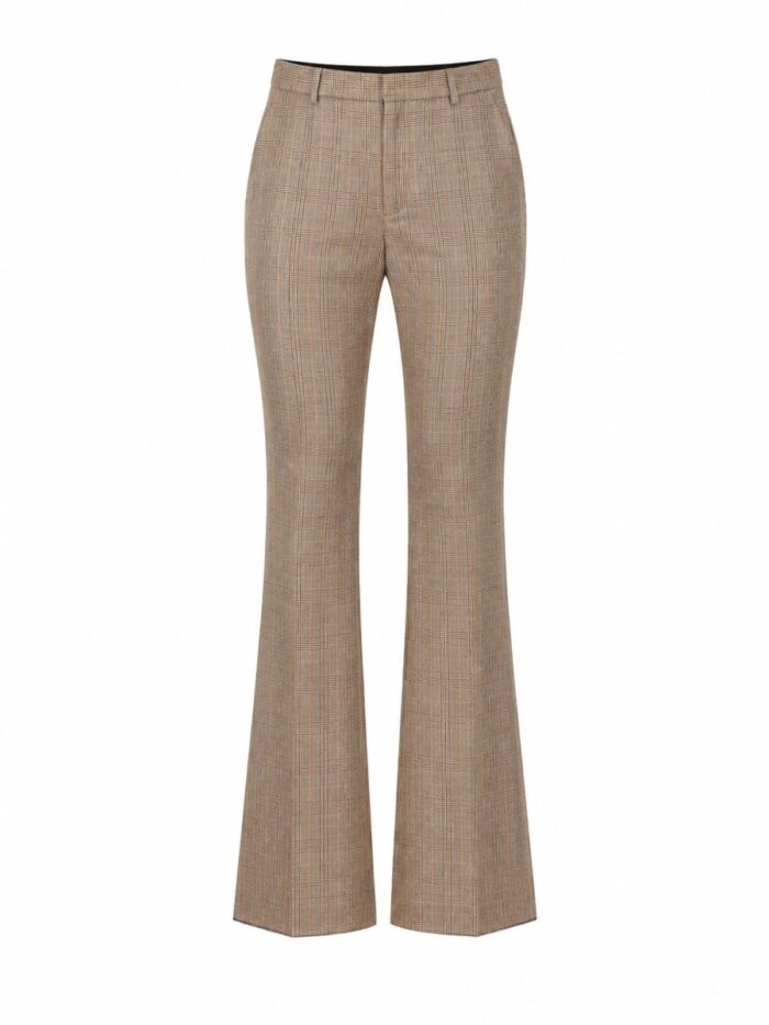 Saint Laurent Pantalone Svasato In Lana Pied De Poule Principe Di Galles