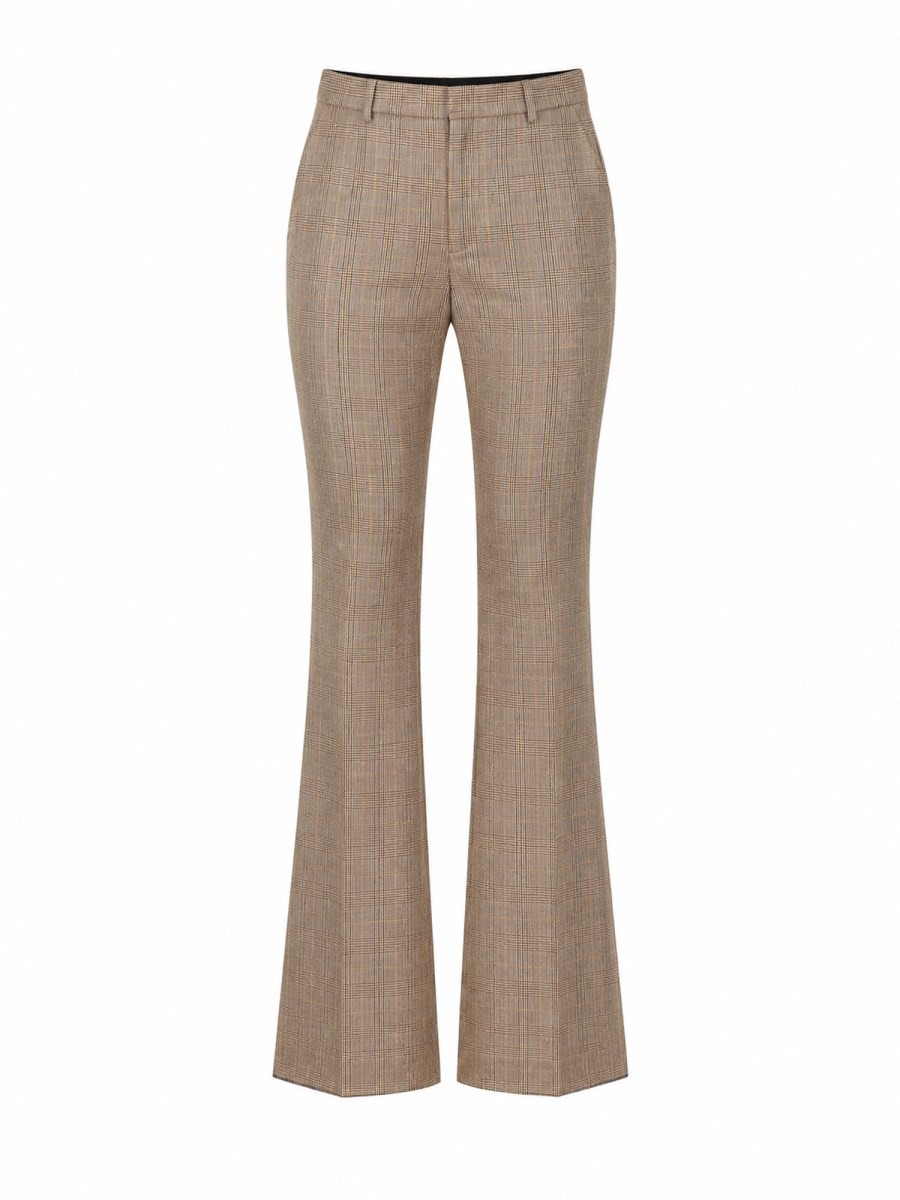 Saint Laurent Pantalone Svasato In Lana Pied De Poule Principe Di Galles