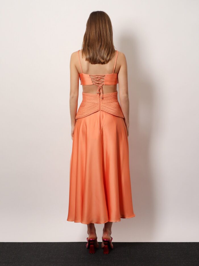 PATBO Satin Sunset Midi Dress With Braided Corset