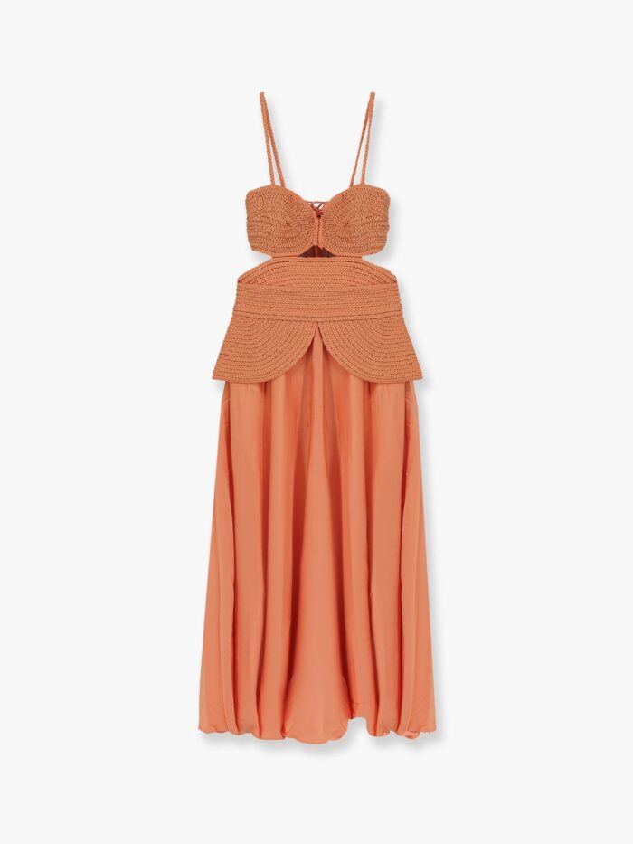 PATBO Satin Sunset Midi Dress With Braided Corset