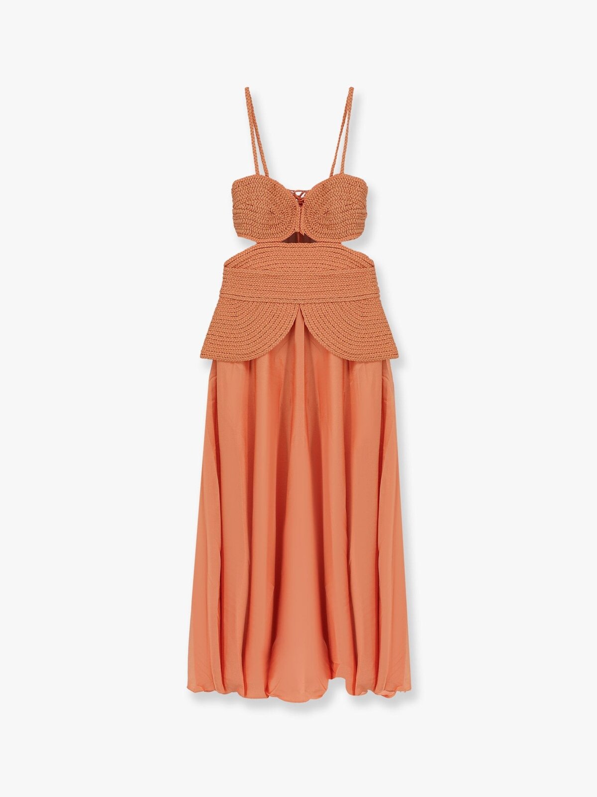 PATBO Satin Sunset Midi Dress With Braided Corset