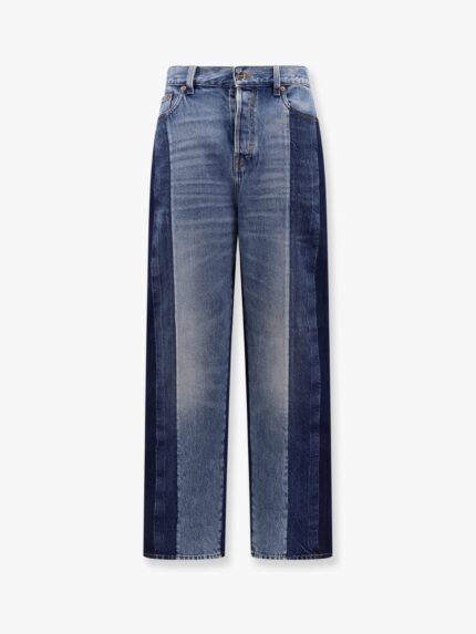Patchwork Denim Jeans With Gucci Rosso Ancora