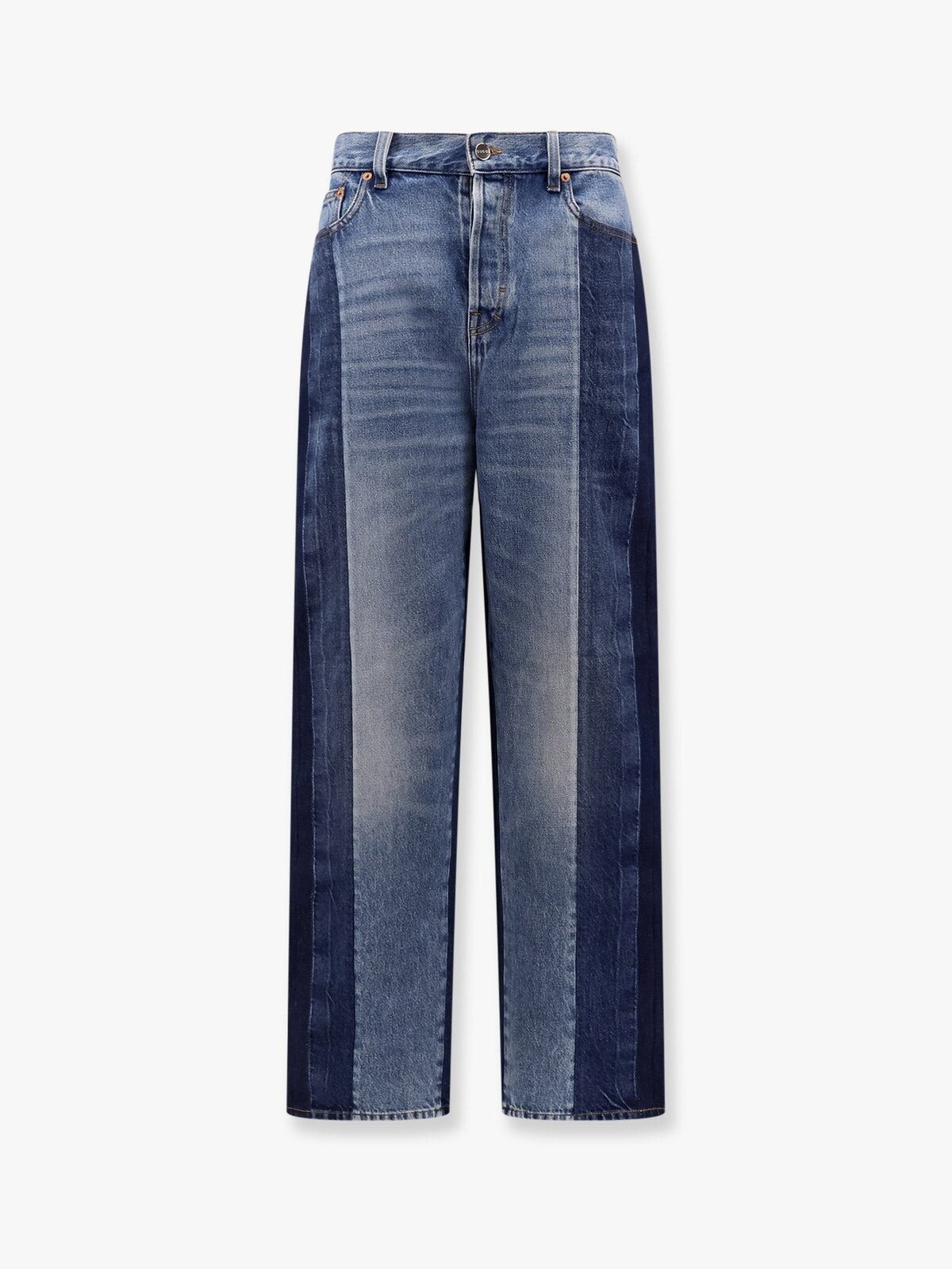 Patchwork Denim Jeans With Gucci Rosso Ancora