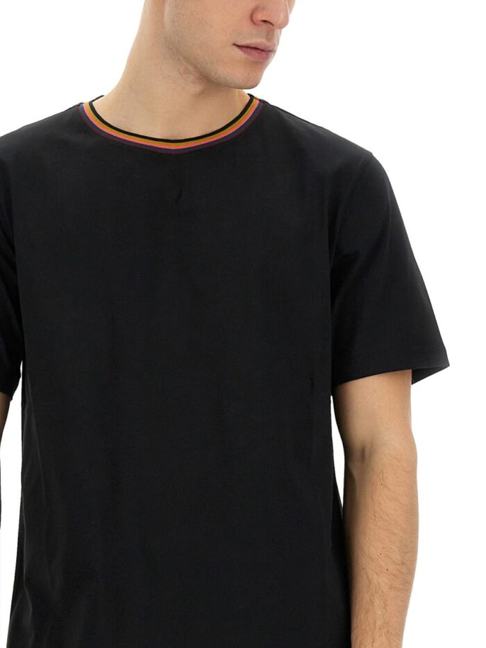 PAUL SMITH STRIPES LOGO COLLAR T-SHIRT