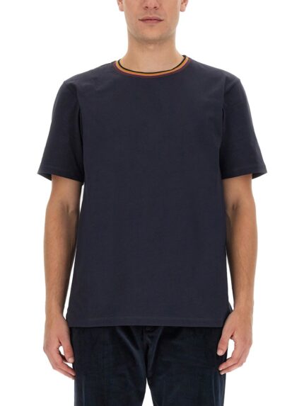 PAUL SMITH STRIPES LOGO COLLAR T-SHIRT