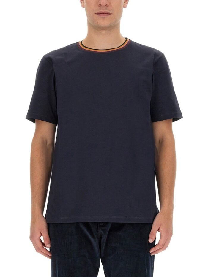 PAUL SMITH STRIPES LOGO COLLAR T-SHIRT