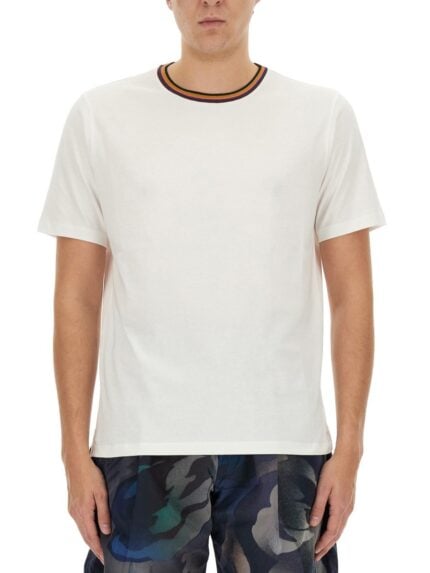 PAUL SMITH STRIPES LOGO COLLAR T-SHIRT
