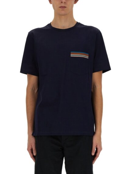 PAUL SMITH STRIPES LOGO POCKET T-SHIRT