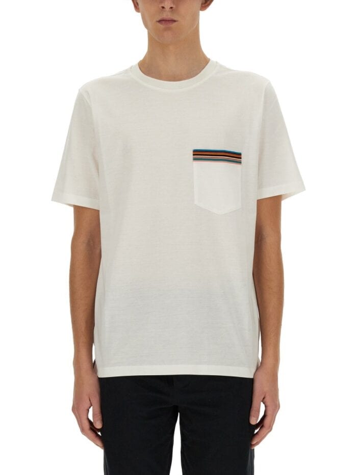 PAUL SMITH STRIPES LOGO POCKET T-SHIRT