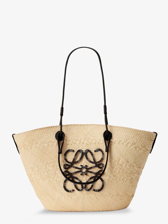 LOEWE Paula's Ibiza Anagram Leather And Iraca Palm Shoulder Bag