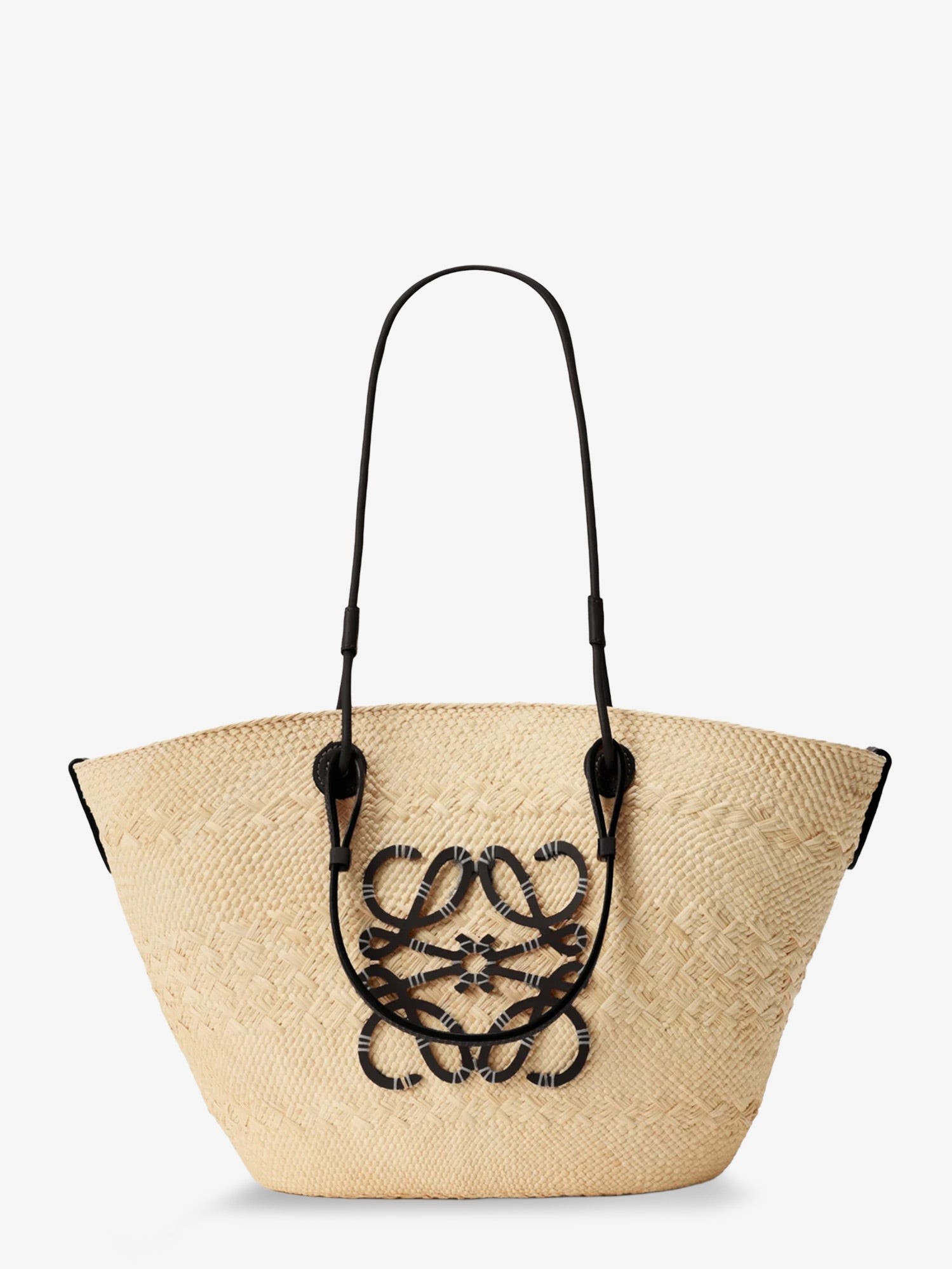 LOEWE Paula's Ibiza Anagram Leather And Iraca Palm Shoulder Bag