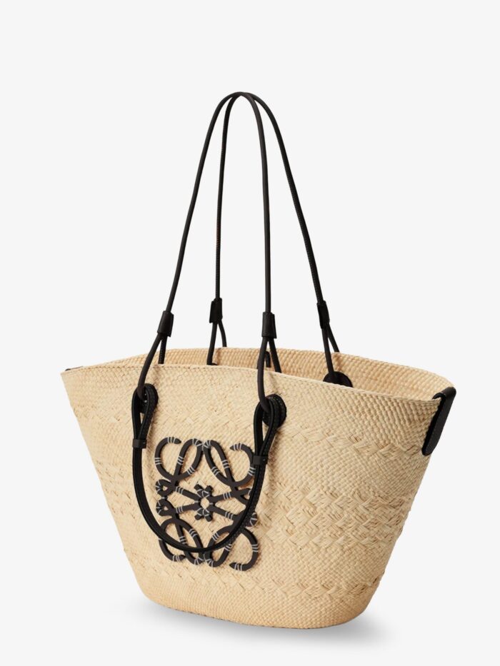 LOEWE Paula's Ibiza Anagram Leather And Iraca Palm Shoulder Bag