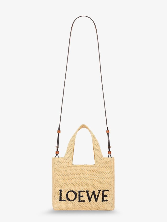 Paula's Ibiza -Small Loewe Font Raffia Handbag With Embroidered Logo On The Front