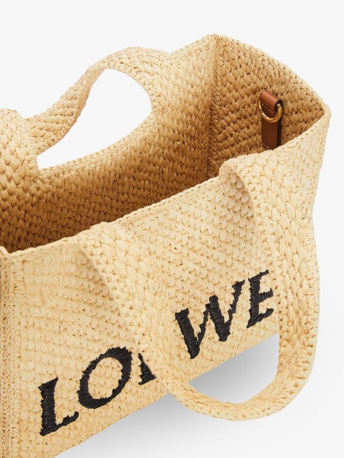 Paula's Ibiza -Small Loewe Font Raffia Handbag With Embroidered Logo On The Front