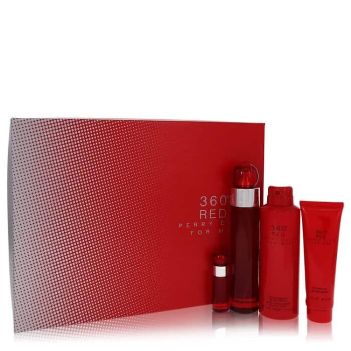 Perry Ellis 360 Red By Perry Ellis - Gift Set -- 3.4 Oz Eau De Toilette Spray + .25 Oz Mini EDT Spray + 6 Oz Body Spray + 3 Oz Shower Gel