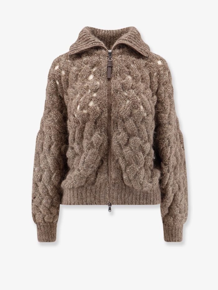 brunello cucinelli perforated cardigan with micro sequins Brunello Cucinelli Perforated Cardigan With Micro-sequins