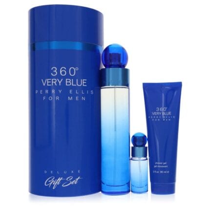 Perry Ellis 360 Very Blue By Perry Ellis - Gift Set -- 3.4 Oz Eau De Toilette Spray + .25 Oz Mini EDT Spray + 3 Oz Shower Gel