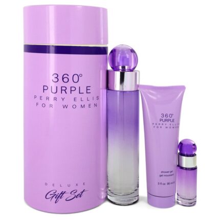 Perry Ellis 360 Purple By Perry Ellis - Gift Set -- 3.4 Oz Eau De Parfum Spray + .25 Oz Mini EDP Spray + 3 Oz Shower Gel
