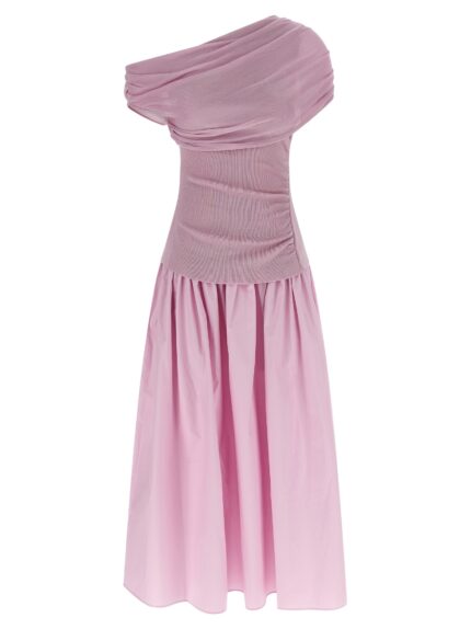 SELF PORTRAIT 'Pink Cotton Draped Knit Midi' Dress