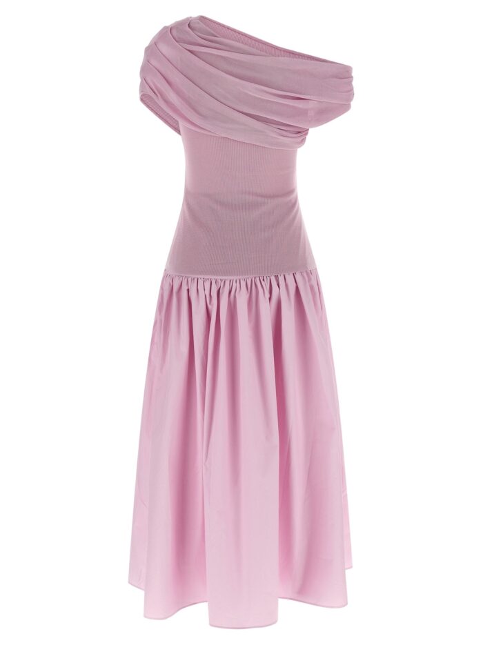 SELF PORTRAIT 'Pink Cotton Draped Knit Midi' Dress
