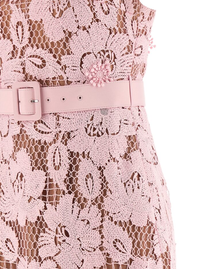 SELF PORTRAIT 'Pink Crochet Lace Midi' Dress