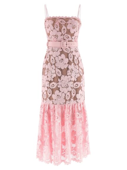 SELF PORTRAIT 'Pink Crochet Lace Midi' Dress