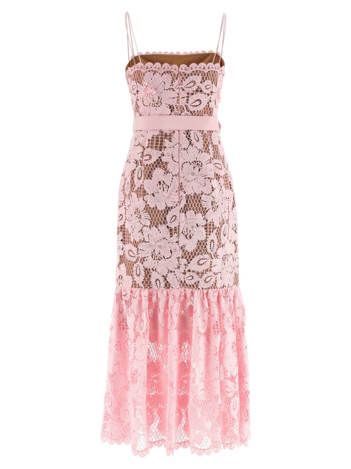 SELF PORTRAIT 'Pink Crochet Lace Midi' Dress