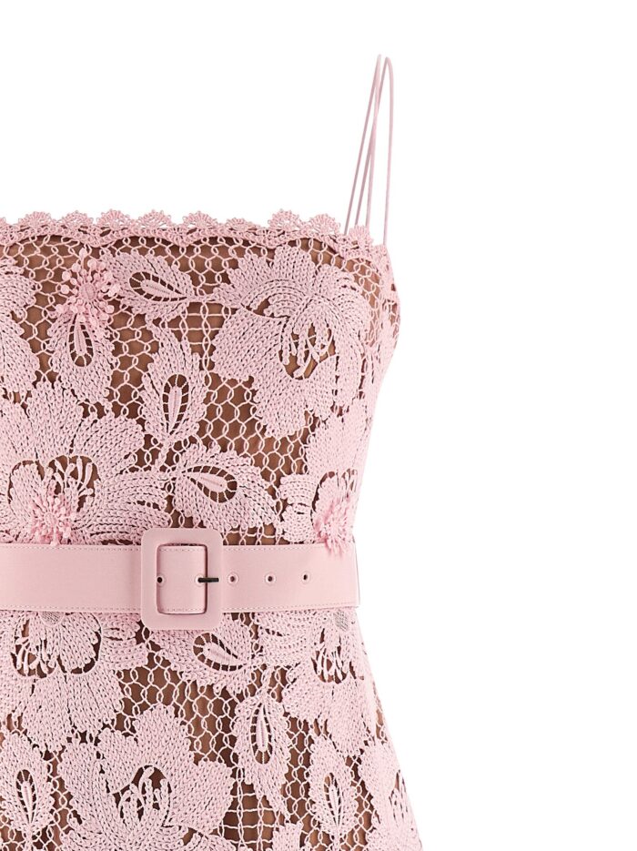 SELF PORTRAIT 'Pink Crochet Lace Midi' Dress