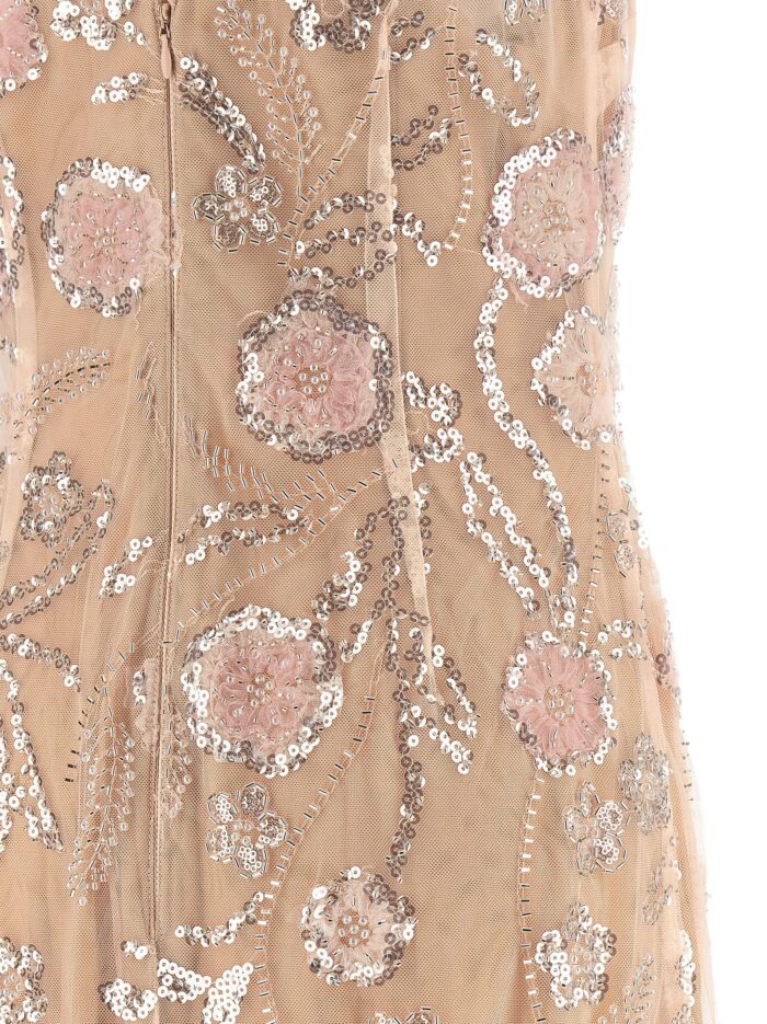 SELF PORTRAIT 'Pink Flower Sequin Embellished Midi' Dress
