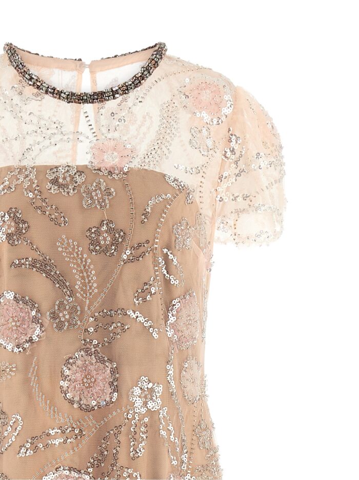 SELF PORTRAIT 'Pink Flower Sequin Embellished Midi' Dress