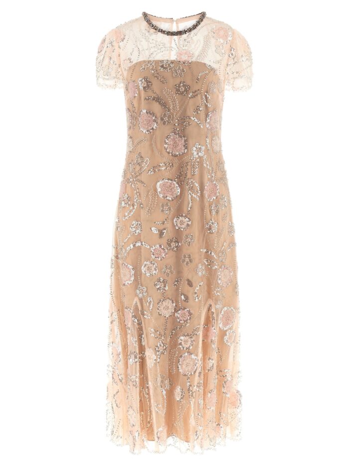 self portrait 'pink flower sequin embellished midi' dress SELF PORTRAIT 'Pink Flower Sequin Embellished Midi' Dress