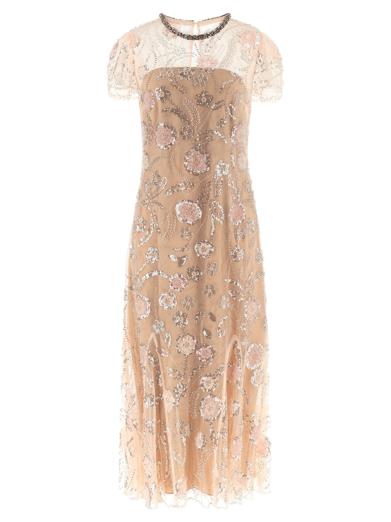 SELF PORTRAIT 'Pink Flower Sequin Embellished Midi' Dress