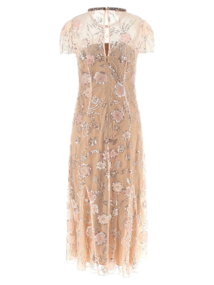 SELF PORTRAIT 'Pink Flower Sequin Embellished Midi' Dress