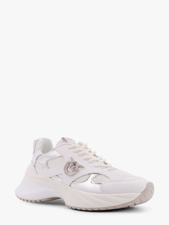 Pinko Ariel Leather Mesh And Leather Sneakers With Love Birds Detail