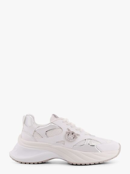 Pinko Ariel Leather Mesh And Leather Sneakers With Love Birds Detail